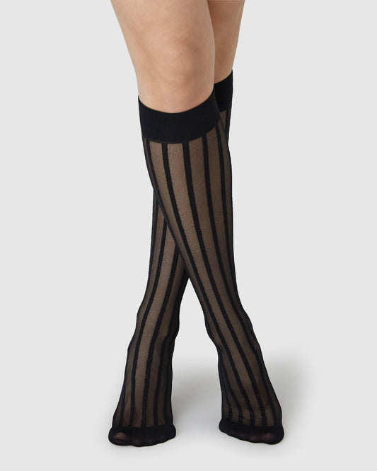 SWEDISH STOCKINGS SIRI STRIPE Knee-Highs, schwarz