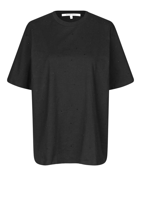 SECOND FEMALE GHITA GLITTER T-Shirt, schwarz